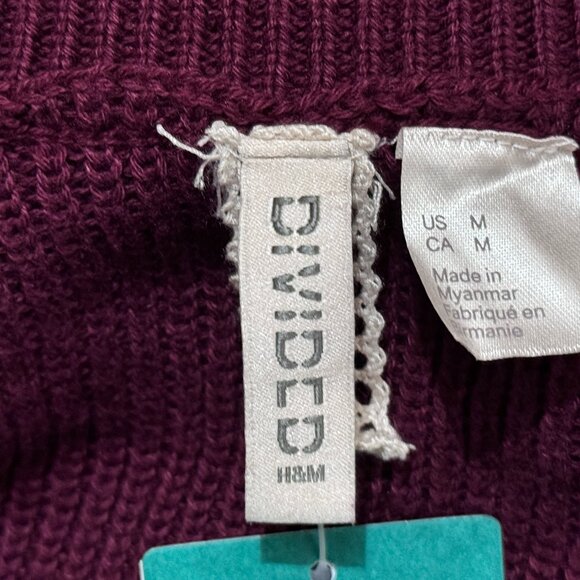 NWT H&M Divided Sz M Womens Ruffle Burgundy Rib Sweater Pullover Cotton/Poly - Picture 8 of 12